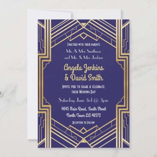 海軍結婚式招待状1920年金ゴールドアールデコ 招待状 (正面)