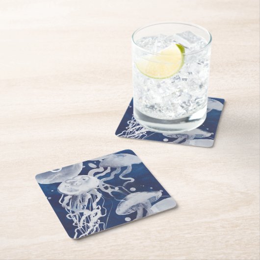 海軍背景のくらげ スクエアペーパーコースター (インサイチュ)
