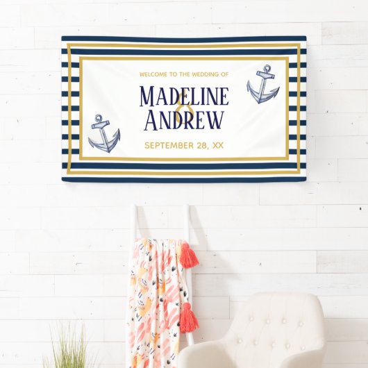 海軍航海のなストライプおよびいかりのカスタムな結婚式 横断幕 (インサイチュ)