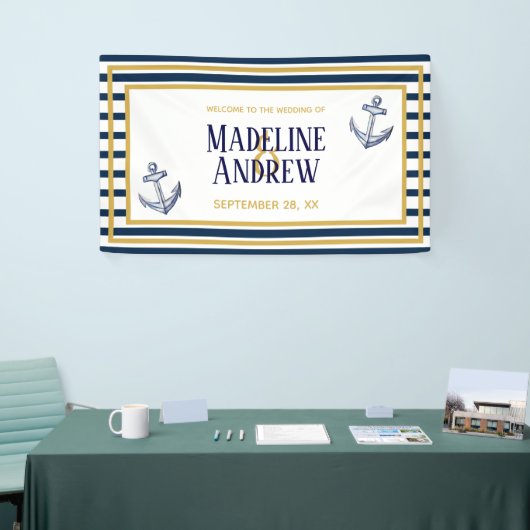 海軍航海のなストライプおよびいかりのカスタムな結婚式 横断幕 (トレードショー)