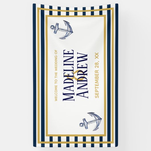 海軍航海のなストライプおよびいかりのカスタムな結婚式 横断幕 (縦)
