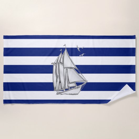 海軍航海のストライプ ビーチタオル (正面)
