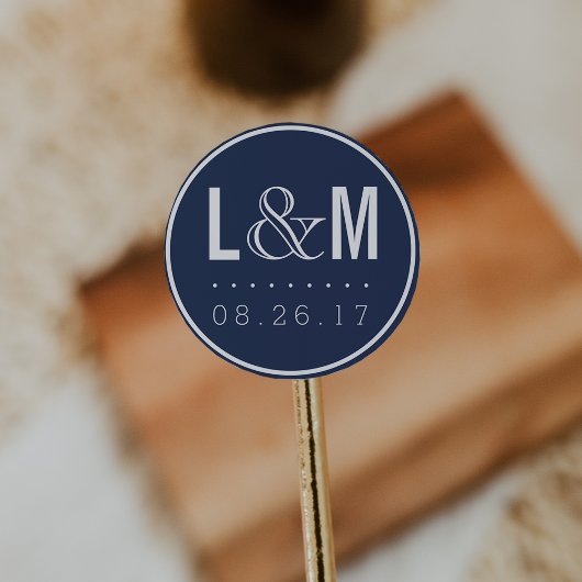 海軍航海のモダンのモノグラムと日付 ラウンドシール