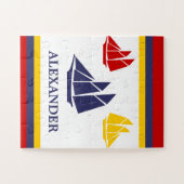 海軍航海の帆船の青い黄色の赤い白 ジグソーパズル (横)