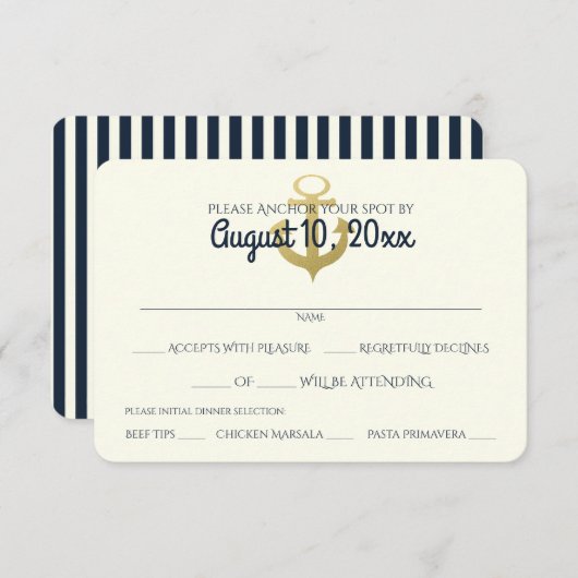 海軍航海の金ゴールドいかり結婚の対応 出欠カード (正面/裏面)