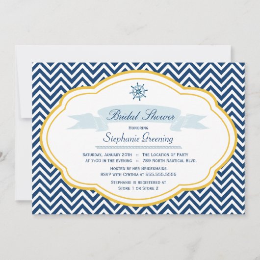 海軍航海の金ゴールドブライダルシャワーの招待 招待状 (正面)