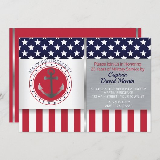 海軍船員の軍の退職のパーティの招待状 招待状 (正面/裏面)