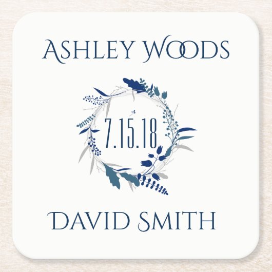 海軍花のリースの保存日付のコースター スクエアペーパーコースター (正面)