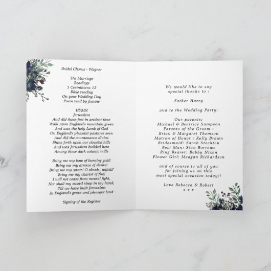 海軍花模様結婚の奉仕の儀式 プログラム (内部)