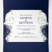 海軍華美とホワイトの銀の渦結婚 三つ折り招待状 (内部中)