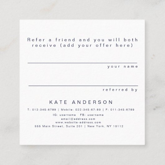 海軍藍色の羽の金ゴールドのグリッターの紹介 スクエア名刺 (裏面)