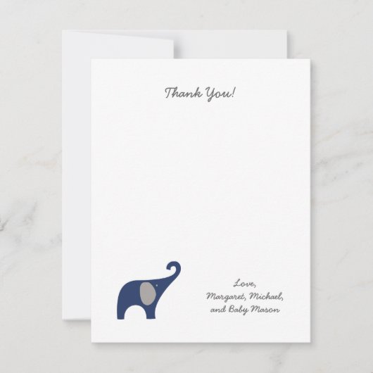 海軍象のベビーシャワーはノート/男の子感謝していしています サンキューカード (正面)