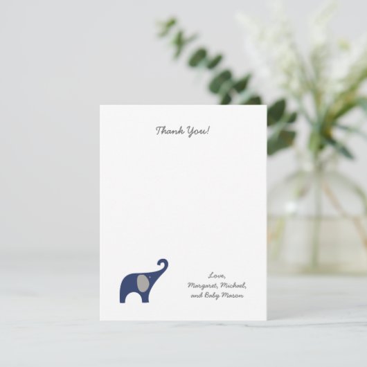 海軍象のベビーシャワーはノート/男の子感謝していしています サンキューカード (スタンド正面)