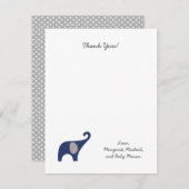 海軍象のベビーシャワーはノート/男の子感謝していしています サンキューカード (正面/裏面)