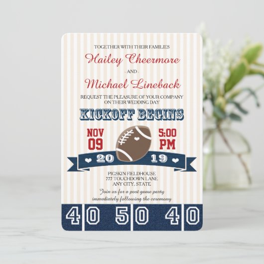海軍赤いフットボールの結婚式 招待状 (スタンド正面)