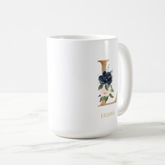 海軍赤面フローラモノグラム文字「L」 コーヒーマグカップ (正面右)