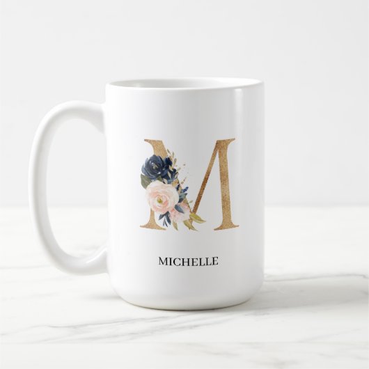 海軍赤面フローラモノグラム文字「M」 コーヒーマグカップ (左)