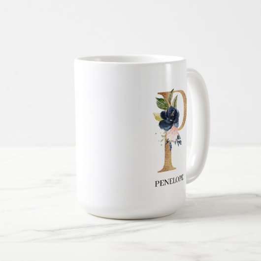 海軍赤面フローラモノグラム文字「P」 コーヒーマグカップ (正面右)