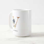 海軍赤面フローラモノグラム文字「V」 コーヒーマグカップ (正面左)