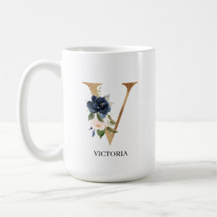 海軍赤面フローラモノグラム文字「V」 コーヒーマグカップ