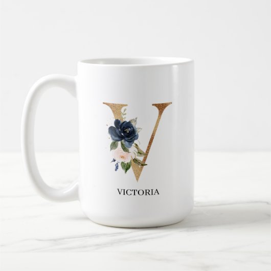 海軍赤面フローラモノグラム文字「V」 コーヒーマグカップ (左)