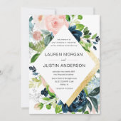 海軍赤面フローラ金ゴールド縁ど結婚式招待状 招待状