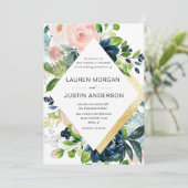 海軍赤面フローラ金ゴールド縁ど結婚式招待状 招待状