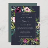 海軍赤面ブルゴーニュフローラ束カップルシャワー 招待状 (正面/裏面)