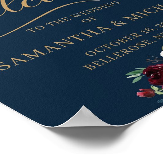 海軍赤面ブルゴーニュ結婚フローラの歓迎サイン ポスター (角)