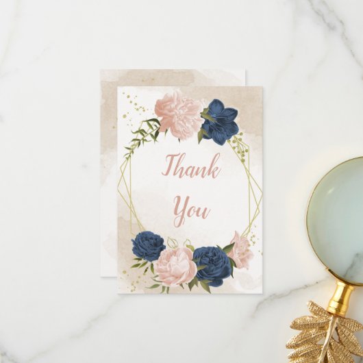 海軍赤面花葉緑結婚の サンキューカード (正面/裏面インサイチュ)