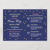 海軍金ゴールドのグリッターのブライダルシャワーの旅程の招待 プログラム (正面)