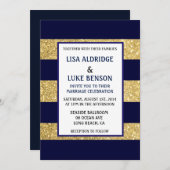 海軍金ゴールドのストライプの結婚式招待状 招待状 (正面/裏面)