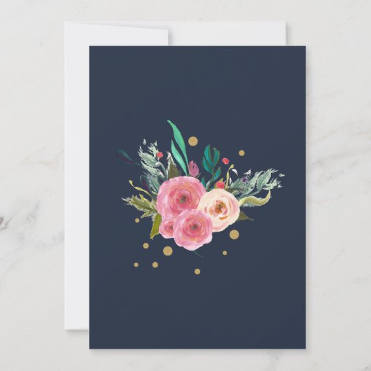 海軍金ゴールドのブライダルシャワーの招待状の素朴な花柄 招待状 (裏面)