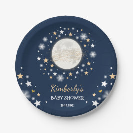 海軍金ゴールドの月及び星のベビーシャワーのきらめきの星 ペーパープレート