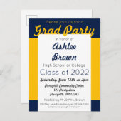 海軍金ゴールドはっきりした卒業パーティー インビテーションポストカード (正面/裏面)