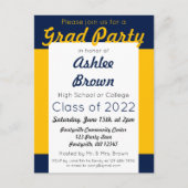 海軍金ゴールドはっきりした卒業パーティー インビテーションポストカード (正面)