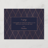 海軍金ゴールドアールデコカスタムメイド・オブ・オーナー（花嫁付き添い人）案 インビテーションポストカード (裏面)