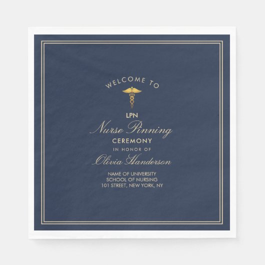 海軍金ゴールドエレガントナースピン留め式 スタンダードランチョンナプキン (正面)