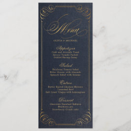 海軍金ゴールドエレガント書道ヴィンテージ結婚式メニュー メニュー