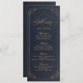 海軍金ゴールドエレガント書道ヴィンテージ結婚式メニュー メニュー (正面/裏面)