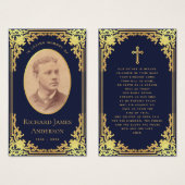 海軍金ゴールドエレガント葬儀記念祈りの言葉カード (正面&裏面)