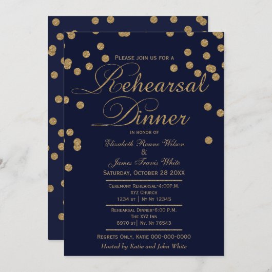 海軍金ゴールドグリッターリハーサル夕食招待状 招待状 (正面/裏面)