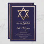 海軍金ゴールドスター縁どバルミツワーヘブライ語の名前 招待状 (正面/裏面)