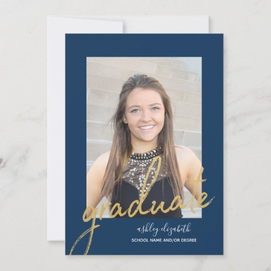 海軍金ゴールドモダン卒業写真の発表 招待状 (正面)