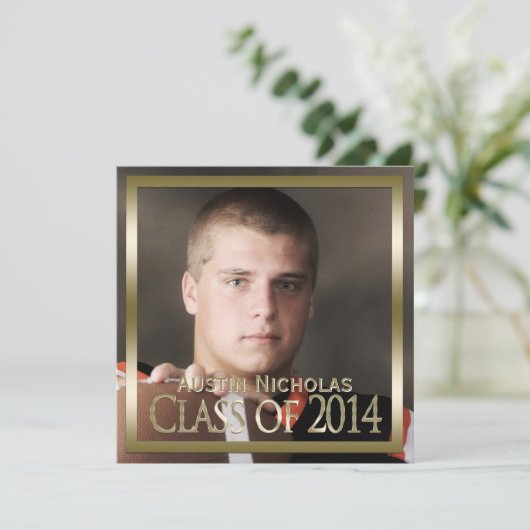 海軍金ゴールドモノグラムフルページフォト卒業 招待状 (スタンド正面)