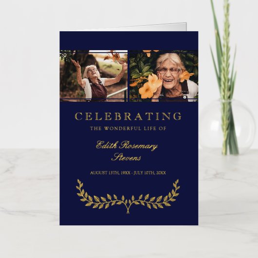 海軍金ゴールドリース祝の生活葬儀プログラム 箔グリーティングカード (正面)