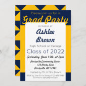 海軍金ゴールド卒業パーティーはっきりした卒業 招待状 (正面/裏面)