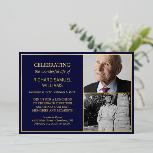 海軍金ゴールド祝生命2写真記念碑 箔招待状 (立ち正面)