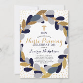 海軍金ゴールド紙吹雪ナースピンニング卒業パーティー 招待状 (正面)