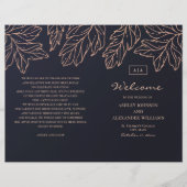 海軍金ゴールド結婚式プログラムを折った。青色植物学 (正面)